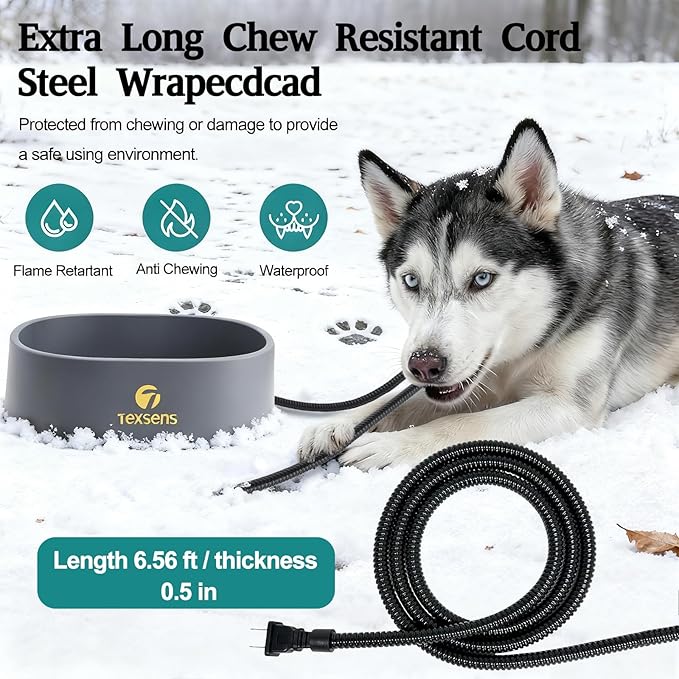 Heated Water Bowl for Large Dogs - 0.93 Gallon/118 OZ - Outdoor Pet Thermal Bowl with Chew-Proof Cord - Provides Drinkable Water in Winter - Suitable for Multi-Pets, & Cats, Chickens, Birds