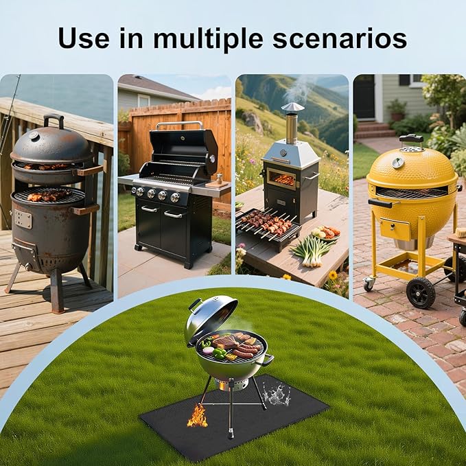 70x48 Inch Under Grill Mat for Outdoor Grill & Fire Pit - Double-Sided Fireproof, Oil-Proof Deck Protector | Easy to Clean | Heavy Duty BBQ Mat for Blackstone Grill, Wood Deck, Patio, Lawn, Fireplace