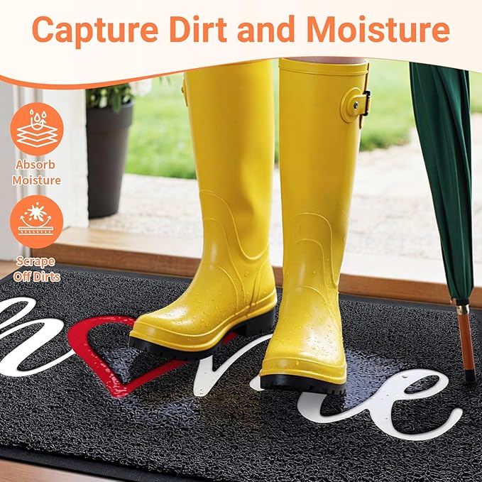 StepLively Door Mat Home Welcome Mats Outdoor and Indoor, Heavy-Duty Low-Profile Non-Slip Front Welcome Mat for Home Entrance, Outside Entry, Yard, Floor, Patio, Valentine's Day (30''x17.5'', Black)
