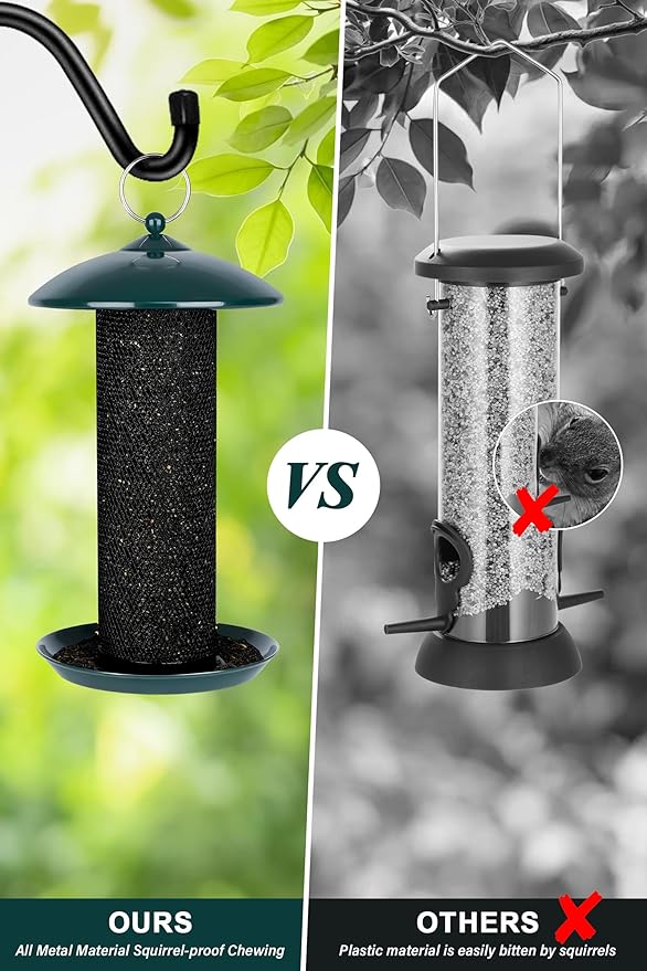 Gtongoko 2 Pack Finch Bird Feeders for Outdoors 2.5 LB Capacity Squirrel Proof Metal Tube Bird Feeders Thistle & Nyjer Seed Hanging Feeder, Green