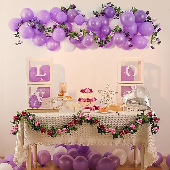 JUSTOYOU 2 Pack (15.8FT) Fake Rose Garland, Artificial Rose Vines Flowers Hanging Silk Rose Vine Wedding Home Backdrop Party Arch Arrangement Decoration
