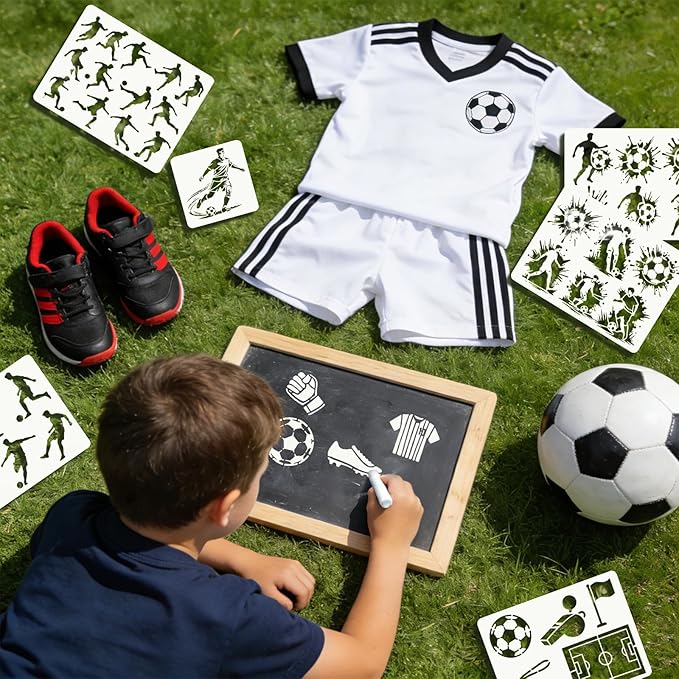 20 Pcs Sports Stencils, Reusable Soccer Stencils for Painting, Football Action Walls Template for Painting on Wood Floor Wall Rock Garden Furniture Canvas DIY Home Decor
