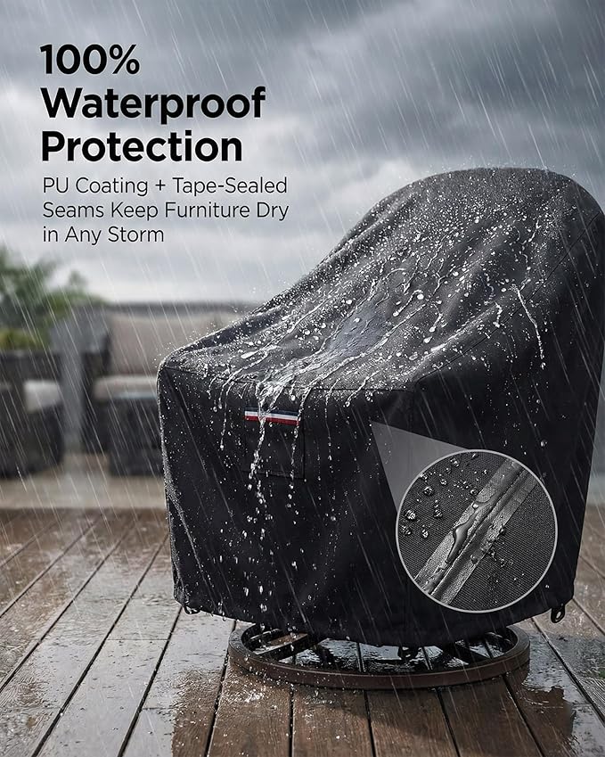 Waterproof Patio Chair Covers, 35W x 37D x 36H inches Heavy Duty Outdoor Furniture Protection Cover Weather Resistant 600D Oxford 2-Pack, Black