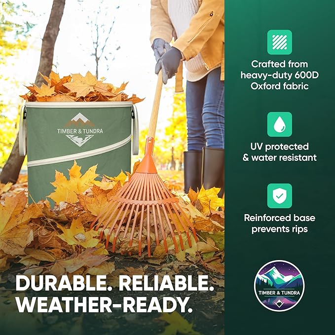 Timber & Tundra 40-Gallon Collapsible Trash Can Set of Two with Stakes, Gardening Gloves and Kneeling Pads | Pop Up Trash Can for Camping