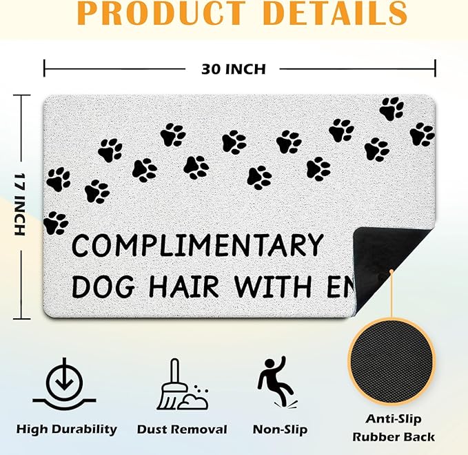 JINYO Dog Door Mat, Complimentary Dog Hair with Entry Funny Door Mat Indoor Outdoor Entrance Entryway Porch, Dog Welcome Mats, Puppy Paws Bath Mats for Bathroom, 17x30 Inch