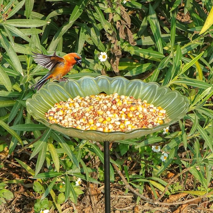 Bird Baths for Outdoors, Glass Birdbaths Outdoor Garden Birdfeeder with Metal Stake for Lawn Yard Decor, 24 Inch Height, Yellow