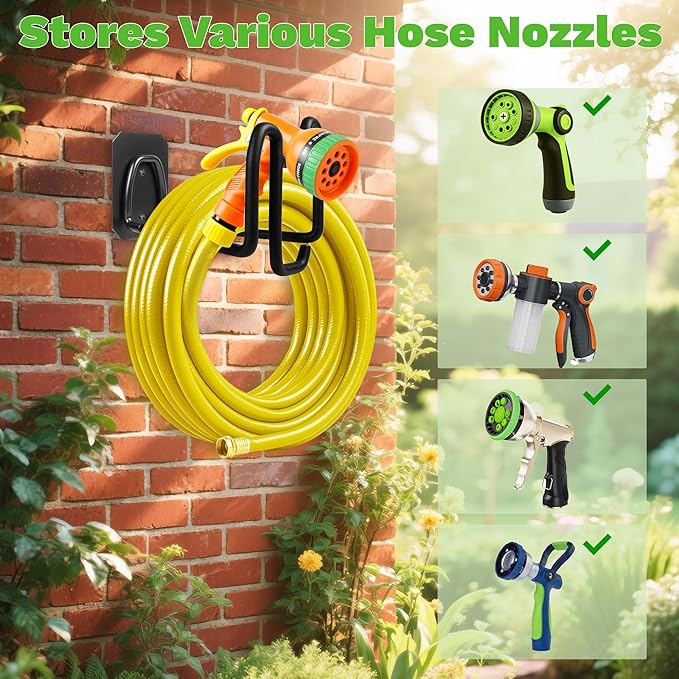 2pcs Hose Holders for Outside - Upgraded Garden Hose Holder with Hook, Metal Garden Hose Hanger Wall Mount Heavy Duty Hose Hangers for Outside for Yard Lawn Storage