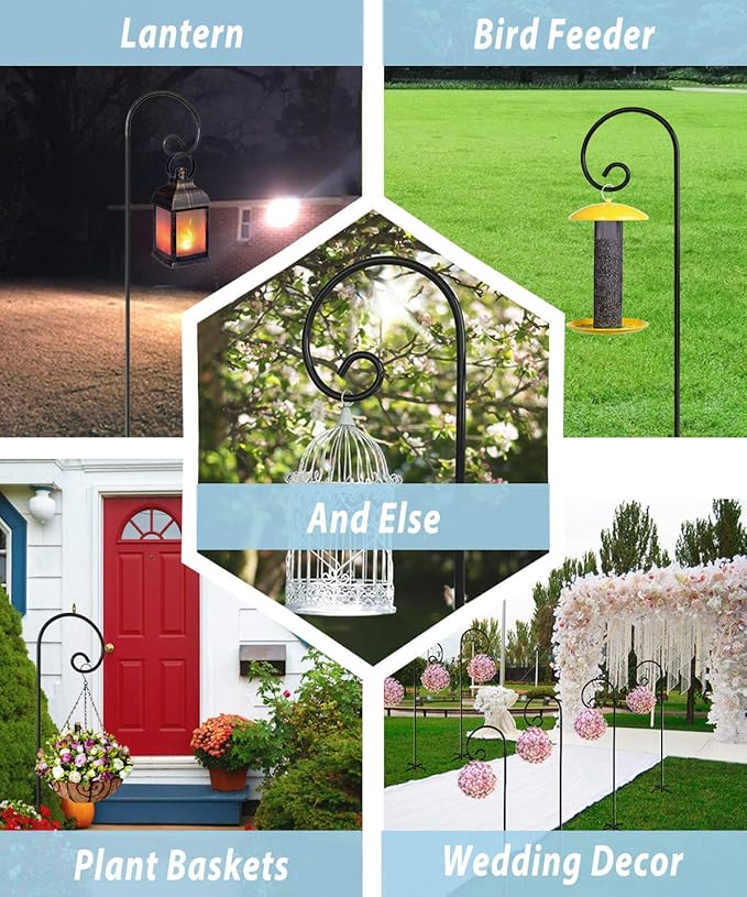 Outdoor Shepherd Hooks 108 inch Tall for Bird Feeder (2 Packs), Adjustable Metal Garden Poles for Hanging Plants Solar Light Lantern, Bright Black
