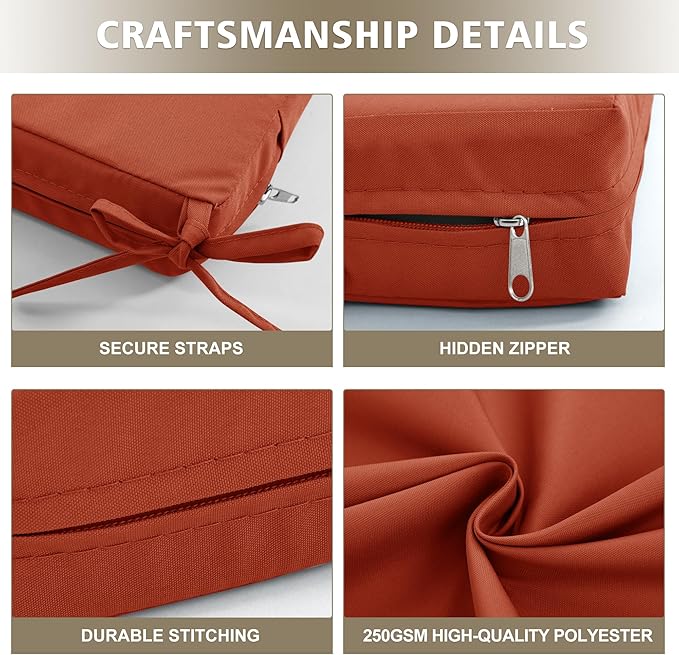 24x24 Inch Outdoor Cushions for Patio Furniture, Waterproof Outdoor Chair Cushions w/ Fade-Resistant, Removable & Machine-Washable Covers, Deep Seat Sofa/Couch Pad Replacement – Set of 1/2/4, Rust
