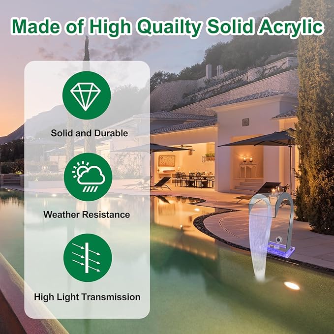 LONGRUN Waterfall Spillway Acrylic S-Shaped Pool Fountain with Color Changing LED Light, Pond Waterfalls Outdoor Water Spillway Fountains Kit for Garden Patio Swimming Pool Decoration-12.6" Height