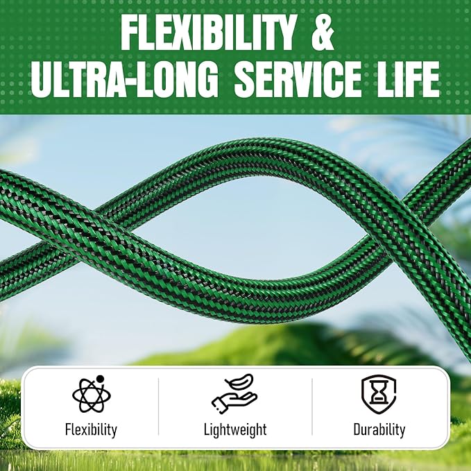 Garden Hose 100 ft NON-EXPANDABLE Water Hose, Flexible & Lightweight Kink Resistant Hybrid Hose, Leak-Proof Heavy Duty, Super Durable Fabric with 3/4" Solid Brass Connectors