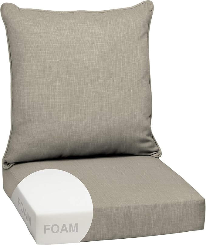 Arden earthFIBER Outdoor Foam Deep Seat Cushion Set, 24 in x 24 in, Weather-Proof, Rain-Proof, Fade Resistant Patio Cushion, Bottom and Back Cushion for Chair, Sofa, and Couch Sandbar Taupe Texture