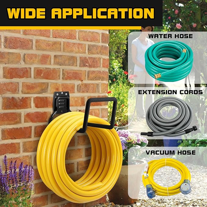 Garden Hose Holder, Metal Wall Mounted Water Hose Reel for Outside, Durable Hook Stand for Garden Hose Storage, Water Hose, Extension Cords, Flexable Hose Use(1Pack)