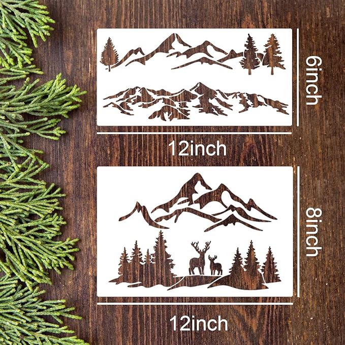 Mountain Stencils for Painting Forest Tree Stencil Animal Wood Burning Stencils and Patterns Reusable Drawing Templates for Fabric Furniture Wall DIY Crafts
