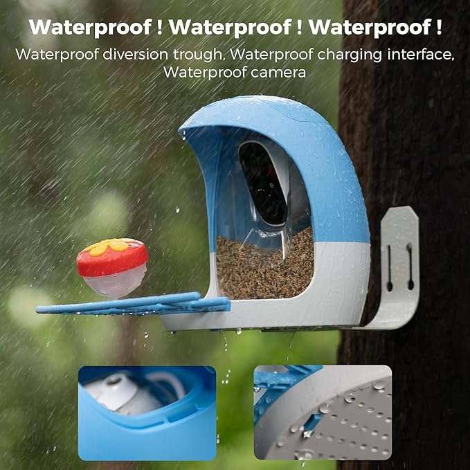 Sovmiku FCG6 AI Bird Feeder with 2K Solar Camera Squirrel Feeder Bird Identify Hummingbird attractant Motion Detection Real Time Views and Notifications SD Slot Ideal Gift for Bird Lovers for Parent