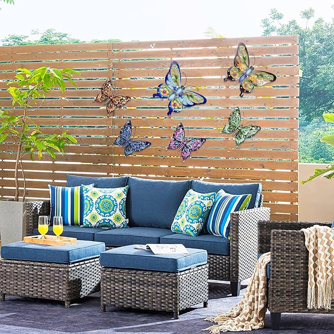 SUNREEK 6Pcs Metal Butterfly Wall Decor, 14Inch/7Inch Outdoor Butterfly Wall Art for Fence Garden Yard Room Patio Balcony Decorations