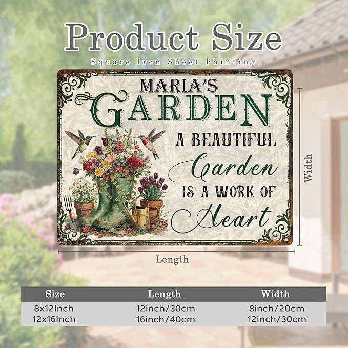 Custom Garden Signs Personalized Metal Tin Sign for Women, Retro Welcome Metal Sign for Outdoor, Patio, Yard Rustic Home Decor Gift for Mothers Day, Grandmas, and Gardening Lovers