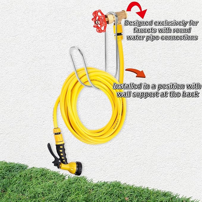 Garden Hose Holder Water Hose Hanger Wall Mounted,304Stainless Steel Solid Hose Hook Holds Up to 50Ft Garden Hose, Expandable Hose, Water Hose(Chrome 2pcs)