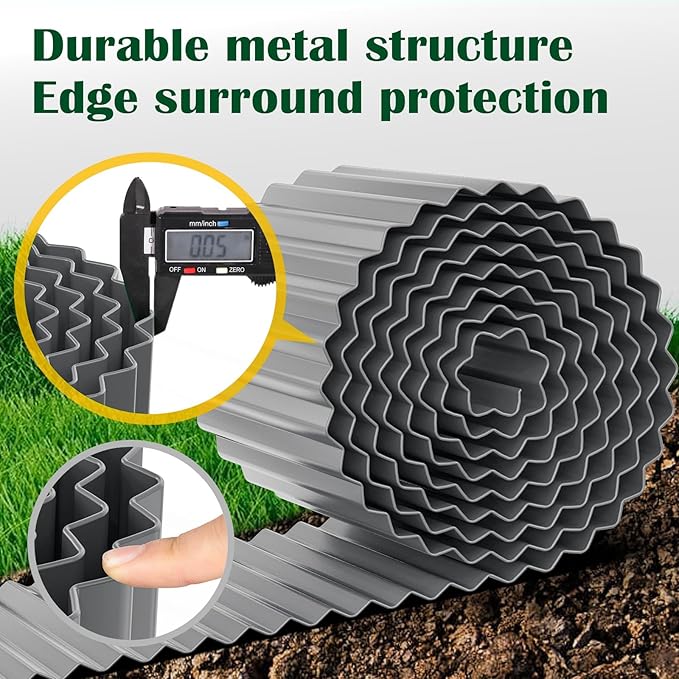 Corrugated Metal Garden Edging 8" x 20Ft, Landscape Edging Border for Lawn, Flower Bed, Garden Fence, Paver Edging (Light Gray)