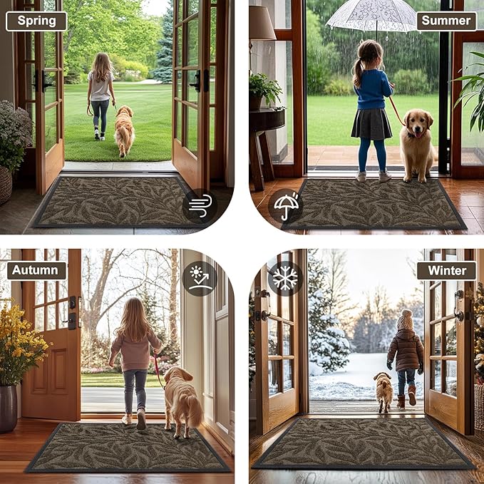 Smiry Front Door Mat Indoor Outdoor Entrance, Heavy Duty Natural Rubber, Trap Dirt and Moisture, Non-Slip Doormats, Low Profile, Easy Clean Patio Porch Entryway Mat, 47x23, Brown