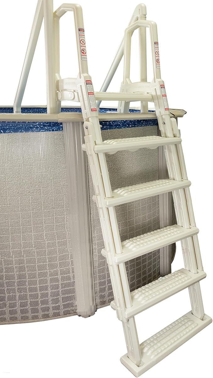 Aqua Select Pearl White Outside Flip-Up Safety Ladder | for Above Ground Swimming Pools 48" to 54" H | Weight Capacity Up to 250 lbs
