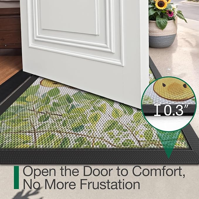 LUMI Outside Door Mat 24x36, Non Slip Rubber Backing Doormat, Low Profile Easy Clean Entrance Mats for Front Back Door Entryway Porch Garage, Giraffe