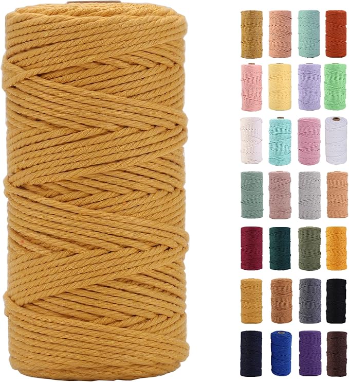 Yellowish Brown Macrame Cord 3mm x 109Yards,Colored Cotton Rope Colorful Cotton Cord Soft Craft Cord Twine for Wall Hanging Plant Hangers Crafts Decorative Projects