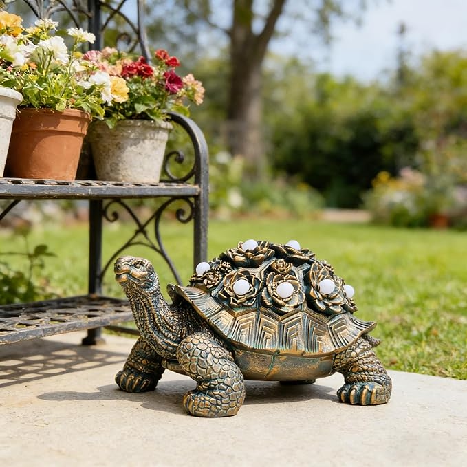 Outdoor Solar Turtle Decor - Resin Succulent Planter with Waterproof LED Shell, Unique Garden Gift for Plant Lovers for Patio, Balcony, Yard Ornament