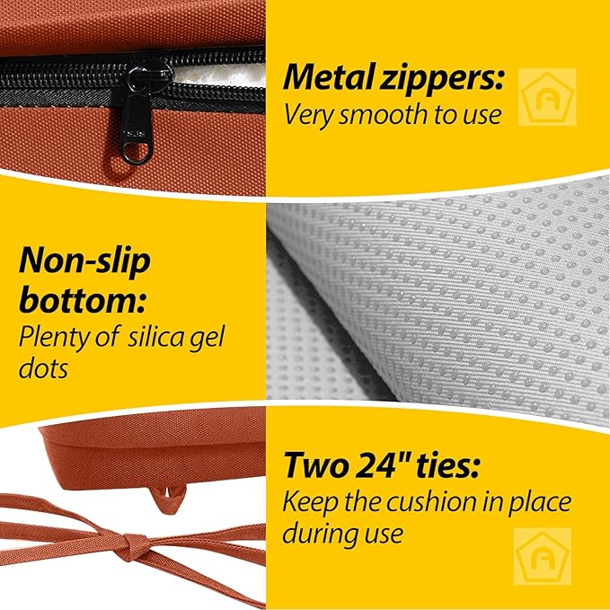 AAAAAcessories Outdoor Seat Cushions for Chairs, Waterproof, Fade-Resistant, 24" x 24" x 4", Patio Furniture Replacement Cushions, Set of 2, Rust