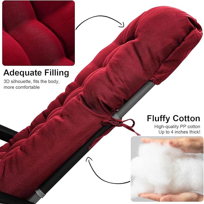 ERWUDEling Outdoor Chaise Lounge Cushions, Waterproof Lounge Chair Cushion, Thickened 67 x 19 x 4 Inch Zero Gravity Chair Cushion for Outdoor Indoor Furniture, Home and Office, Wine red