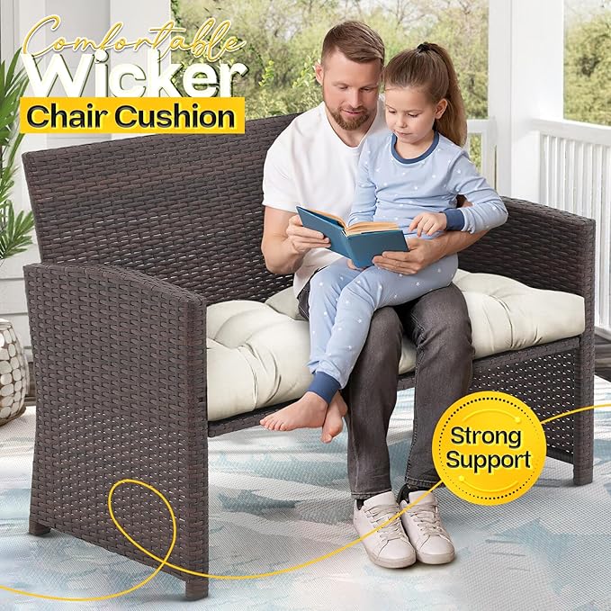 MAGIC ELEPHANT Outdoor Bench Cushion, Memory Foam Loveseat Cushion for Patio Furniture Wicker Chair, Settee Porch Swing Seat Cushion, 44 x 19 Inches (Antique White)
