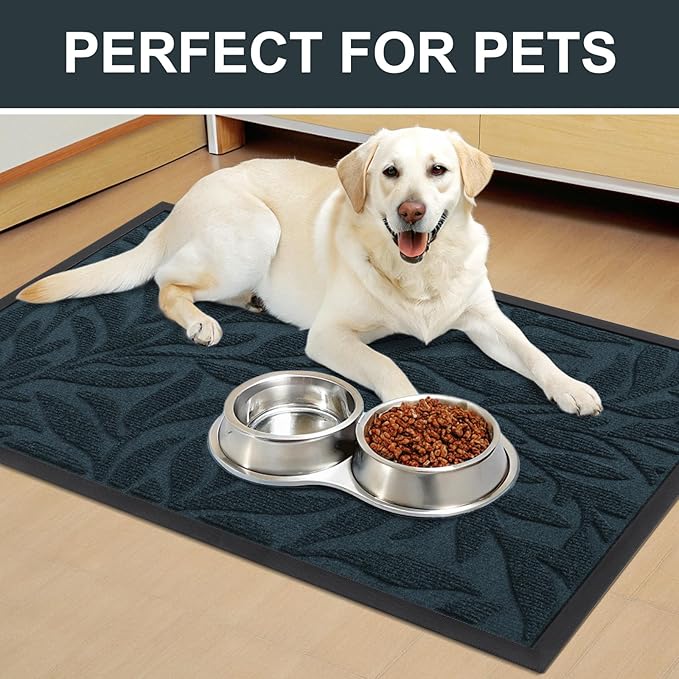 Smiry Front Door Mat Indoor Outdoor Entrance, Heavy Duty Natural Rubber, Trap Dirt and Moisture, Non-Slip Doormats, Low Profile, Easy Clean Patio Porch Entryway Mat, 29.5x17, Lake Blue