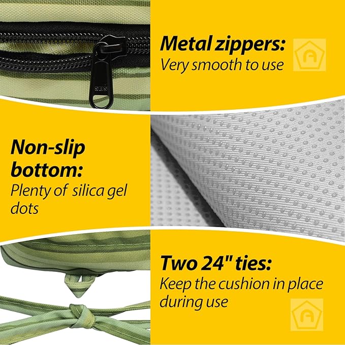 AAAAAcessories Outdoor Seat Cushions for Chairs, Waterproof, Fade-Resistant, 17" x 16" x 2", Patio Furniture Replacement Cushions, Set of 2, Mossy Forest Stripe