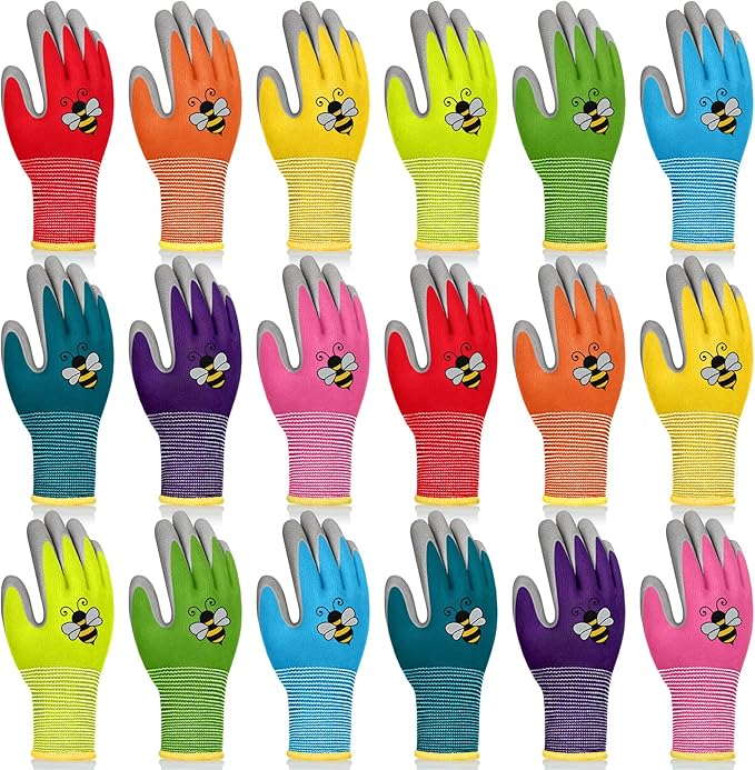 18 Pairs Kids Gardening Gloves Children Garden Glove Foam Rubber Coated Yard Work Gloves for Kids Toddlers Youth Boys Girls (Large (Age 9-11))