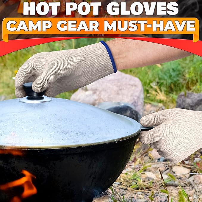 Heat Resistant Gloves for Cooking & Grilling – Aramid Oven Mitts Gloves with Fingers, Thick Knit Design Ensures Short-Term Hand Protection up to 932°F – Secure Grip for Baking, Fryer, and BBQ