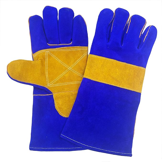 Leather MIG Welding Gloves with Reinforced Palm, Kevlar Stitching, Heat Fire Resistant for Welding/Grilling/BBQ