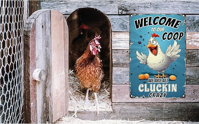 Funny Chicken Signs for Coop-Metal Chicken Signs,Chicken Tin Sign Gifts for Home Farm Chicken Coop Farmhouse Kicthen Garden Decor (Welcome To Our Coop) 8 x 12 inch