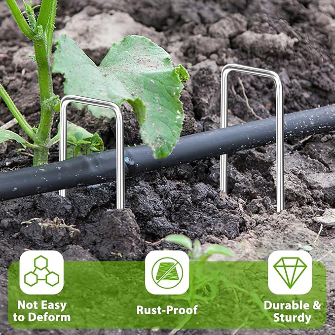 Landscape Staples 8 Inch, 12/25/50/100 Pack 8 Gauge U-Shaped Galvanized Garden Stakes, Heavy Duty Ground Stakes for Outdoor Decorations, Fixed Irigation Tubing, Fence,Weed Barrier Fabric