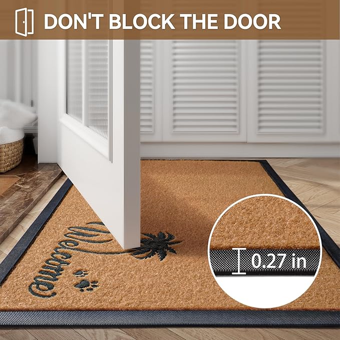 Dirt Trapping Welcome Door Mats, 17x30 Durable Non-Slip Indoor Door Mat Outside Entrance, Low Profile Easy Clean Outdoor Doormat for Patio Porch Front Indoor Entryway, Brown