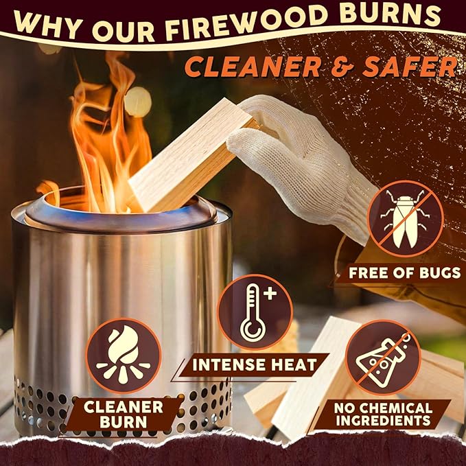 Mini Fire Stick with Fire Starters Gloves 4" Kiln Dried Pine Fire Pit Accessories Firewood Compatible with Wood Stoves, Tabletop Fire Pits, BBQ Grills & Pizza Ovens, 1 lb Box
