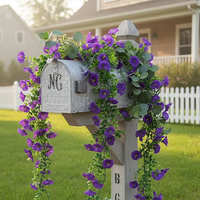GTIDEA 6Pcs Fake Vines Spring Garland 36Feet Artificial Hanging Morning Glory Flower Garland Purple for Outdoors Wall Fence Indoor Arch Wedding Décor