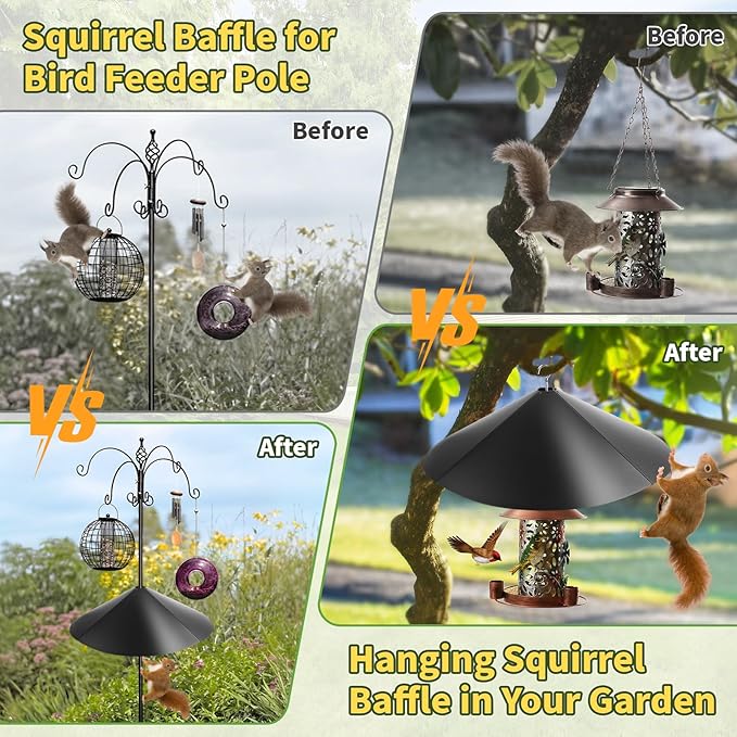 24 Inch Metal Squirrel Baffle,Squirrel Guard for Bird Feeder Without Screws Assemble,Hanging Baffle Outdoor Protect Bird Feeders and Pole Mount from Raccoon Squirrels Rodents
