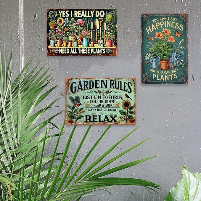 Garden Signs Vintage Metal Sign, Retro Garden Signs for Outside Home Gardening Greenhouse Yard Outdoor Decor 8x12 Inch