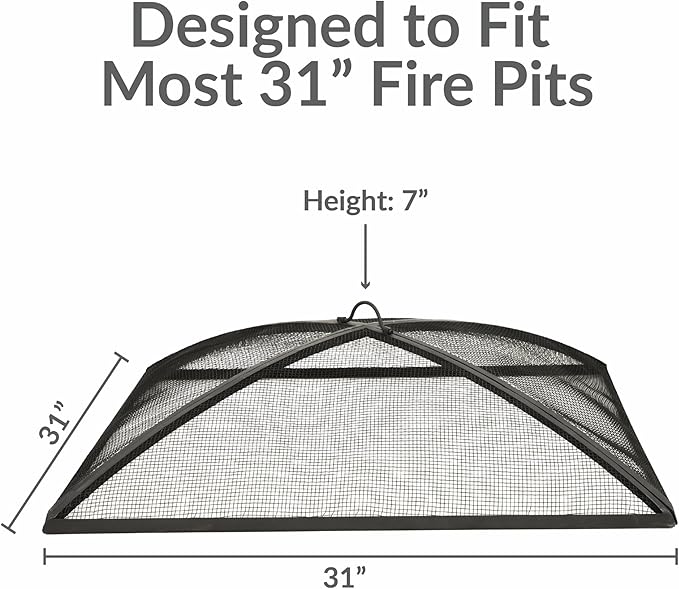 Sunnydaze Square Fire Pit Spark Screen - Outdoor Fire Pit Screen with Handle - Heavy-Duty Steel Metal Mesh - 31" Square