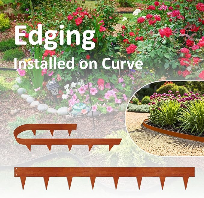 33ft. Cor-Ten Steel Landscape Edging (10-Pack) – 40" Metal Edging for Landscaping with 11 Stakes, Hammer-in Metal Landscaping Edging for Yard Pathway & Flower Beds – Lawn Edge for Garden Design