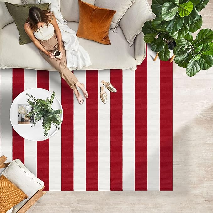 IOHOUZE Christmas Door mat 4x6 Ft Orange Red Striped Area Rug Washable Front Porch Rug Striped Door Mat Outside Entrance Entryway Doormat for Christmas, Winter Porch Decor