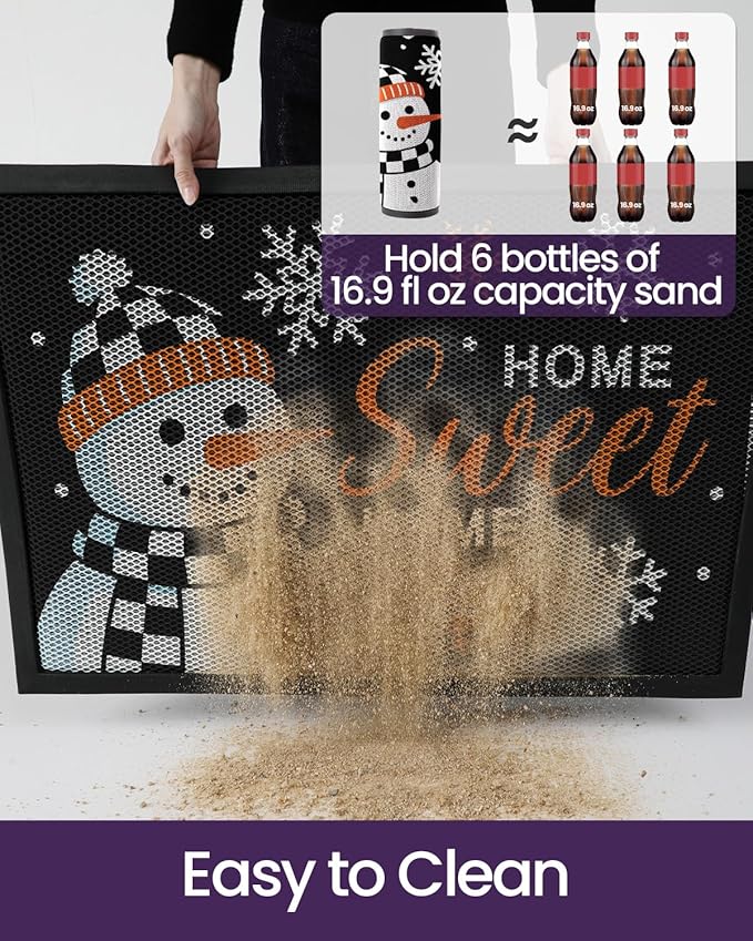 DEXI Christmas Front Door Mat Outside Entrance, 32x48 ft Winter Snowman Welcome Entryway Doormat Dirt Trapper, Heavy Duty Non Slip Entry Mats for Patio Garage Porch Home, Black White