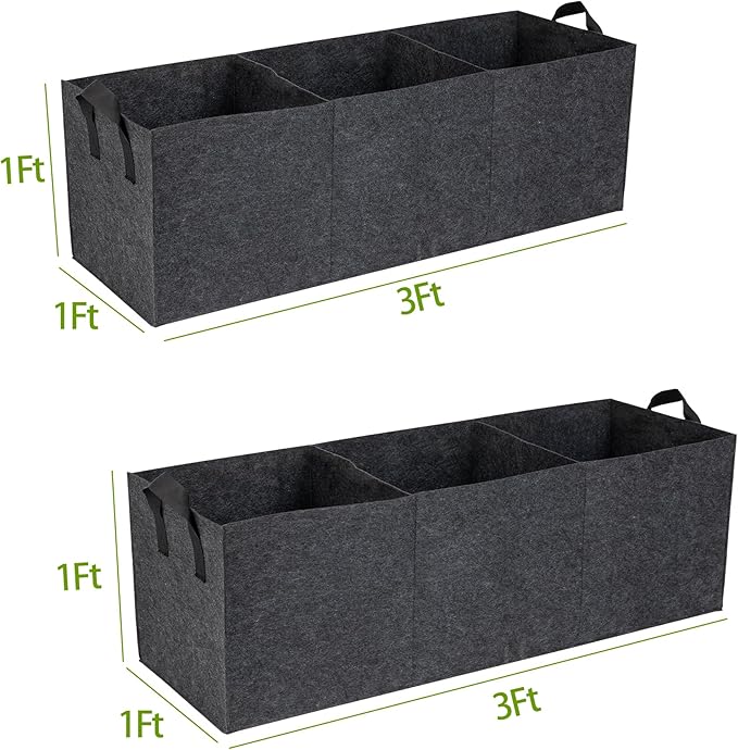 2-Pack 3 Grids Fabric 20 Gallon Grow Bags, 3x1x1ft Thickened 400G Nonwoven Fabric Raised Garden Beds with Handles - Indoor Outdoor Planters for Vegetables, Herbs, Flowers
