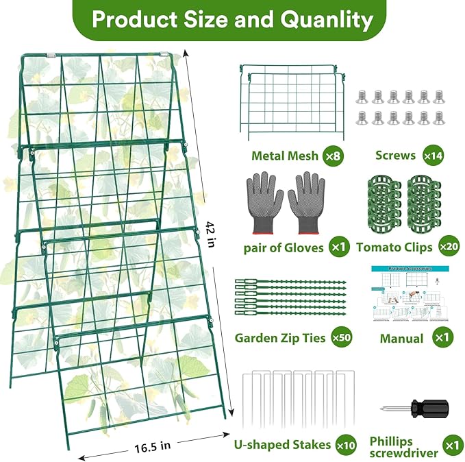 17 x 42 Inch Garden Trellis for Raised Beds Foldable Climbing Plant Support Cucumber Trellis Outdoor A-Frame Metal Vegetable Trellis with Garden Supplies for Grape Tomato Peas Flower