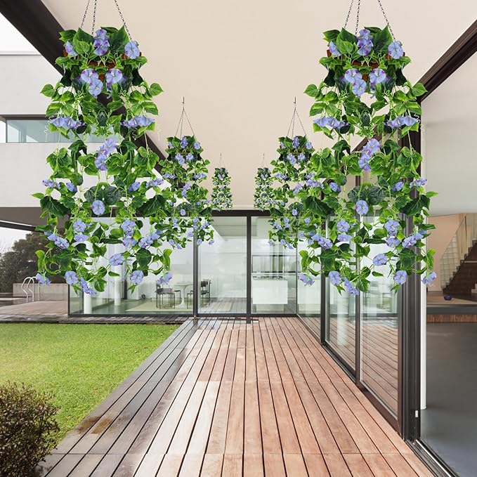 AirSun Artificial Morning Glory Flower Vines, 2pcs 15Feet Hanging Plants Silk Garland Fake Green Plant Home Garden Wall Fence Indoor Outdoor Wedding Birthday Decor